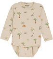 Minymo Bodysuit l/s - Light Beige Melange w. Dinosaur Minymo Bodysuit l/s - Light Beige Melange w. Dinosaur