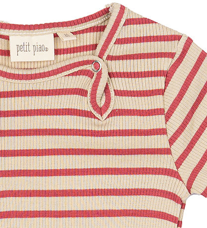 Petit Piao Bodysuit s/s - Rib - Modal - Light Berry/Dark Off Whi