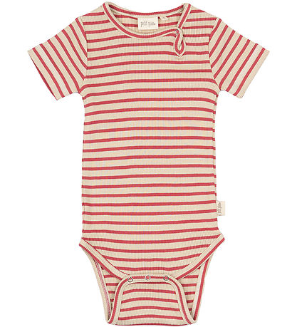 Petit Piao Bodysuit s/s - Rib - Modal - Light Berry/Dark Off Whi