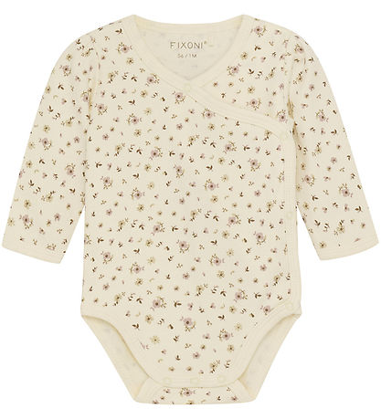 Fixoni Wrap Bodysuit l/s - Shadow Gray w. Flowers