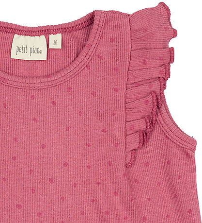 Petit Piao Dress - Rib - Modal- Frill Dot - Light Berry