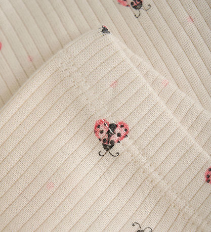 Minymo Leggings - Rib - White Swan w. Ladybugs