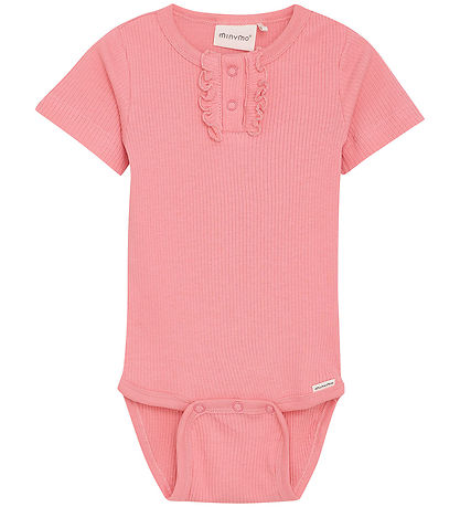 Minymo Bodysuit s/s - Rib - Strawberry Pink Minymo Bodysuit s/s - Rib - Strawberry Pink