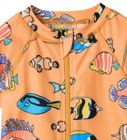 Småfolk Coverall Swimsuit - UV50+ - Papaya w. fish