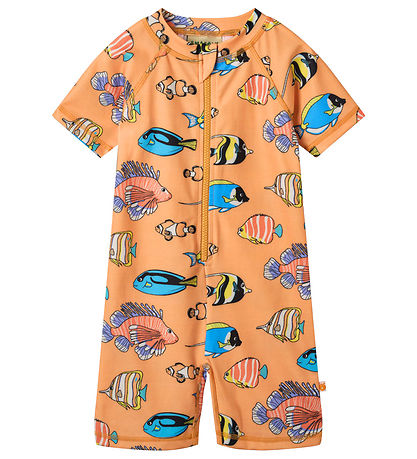 Småfolk Coverall Swimsuit - UV50+ - Papaya w. fish