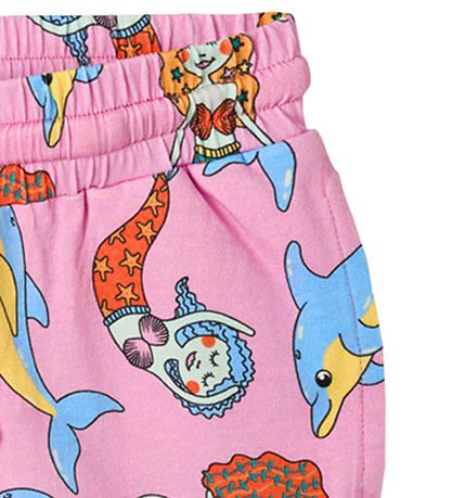 Småfolk Shorts - Rosa Lavender m. Havfruer Og delfiner