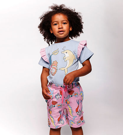 Småfolk T-shirt - Soft Sky w. Mermaid And Dolphin