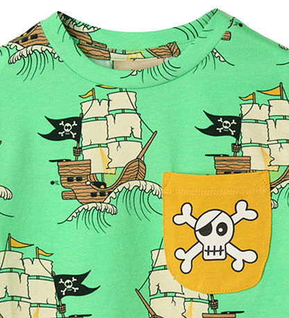 Småfolk T-shirt - Minty Green Tea w. Pirate ships