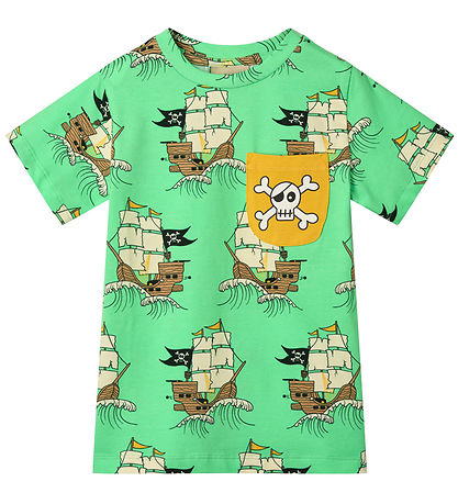 Småfolk T-shirt - Minty Green Tea w. Pirate ships