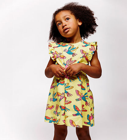 Småfolk Dress - Custard w. Parrots