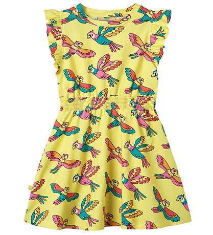 Småfolk Dress - Custard w. Parrots