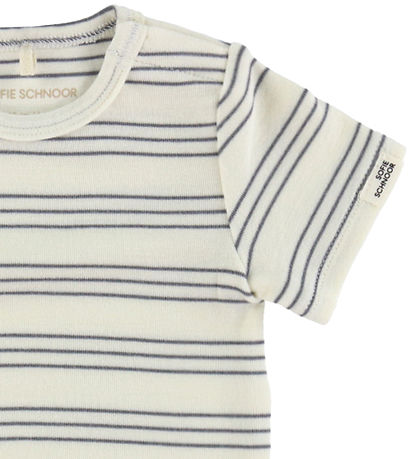 Sofie Schnoor Bodysuit s/s - Modal - Antique White W. Blue