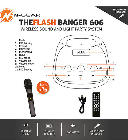 N-Gear Karaoke Speakers - Wireless - The Flash Banger 606 - Blac
