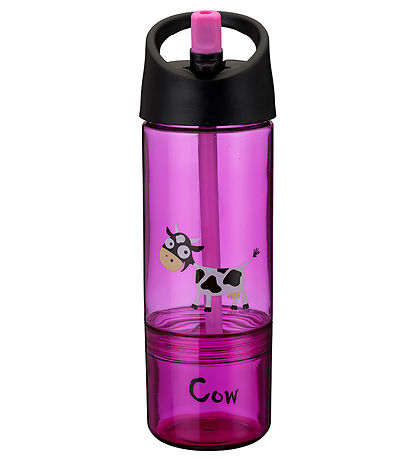 Carl Oscar Water Bottle w. Straws - 2-I-1 - Purple w. Cow