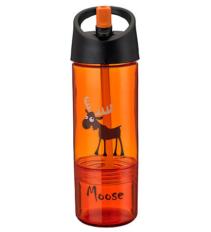 Carl Oscar Water Bottle w. Straws - 2-I-1 - Orange w. Moose