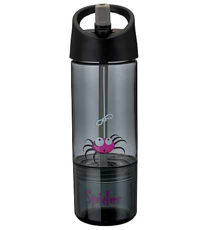 Carl Oscar Water Bottle w. Straws - 2-I-1 - Grey w. Spider