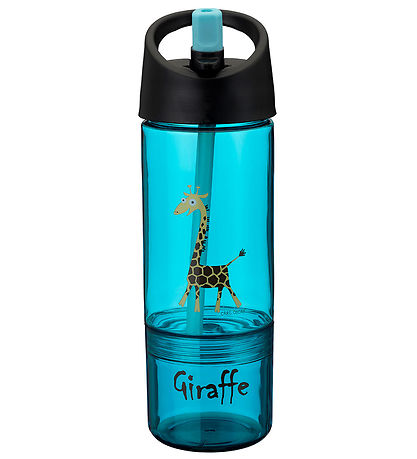 Carl Oscar Trinkflasche m. Strohhalme - 2-I-1 - Türkis m. Giraff