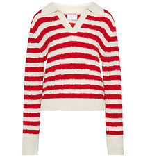 Grunt Polo blouse - Knitted - Fany - Off White/Red Grunt Polo blouse - Knitted - Fany - Off White/Red