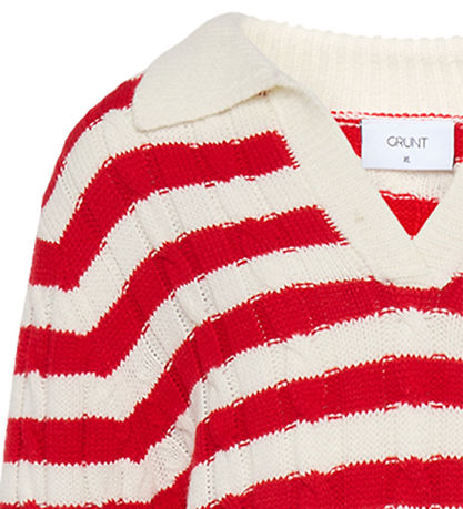 Grunt Poloblus - Stickad - Fany - Off White/Röd