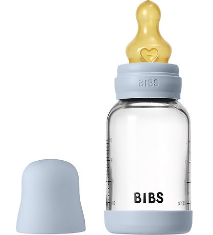 BIBS Feeding Bottle - 120 mL - Glass/Natural Rubber - Baby Blue
