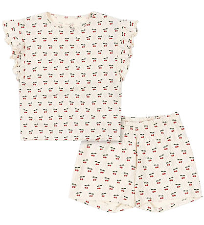 Konges Sløjd Set - T-Shirt/Shorts - Lin Frill - Cherry Motief Konges Sløjd Set - T-Shirt/Shorts - Lin Frill - Cherry Motief