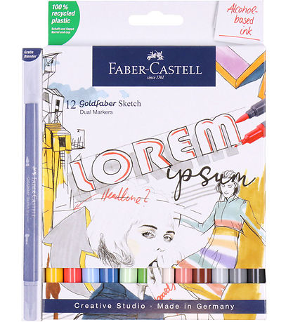 Faber-Castell Markers - 12 pcs + Mixer - Goldfaber Sketch