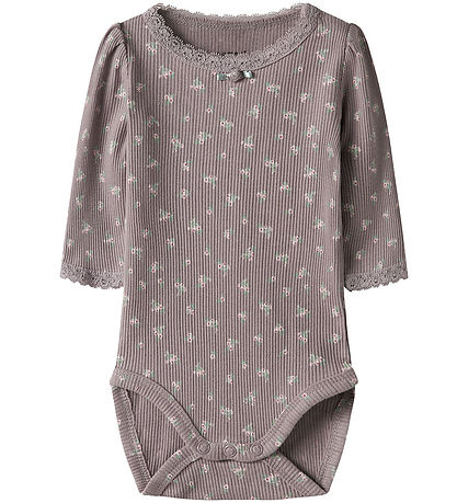 Name It Romper l/s - Rib - NbfHoise - Purple Dove m. Bloemen