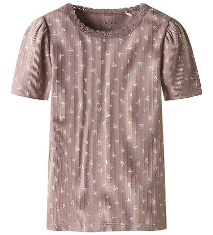 Name It Stuttermabolur - Rib - NmdHoise - Purple Dove M. Blóm Name It Stuttermabolur - Rib - NmdHoise - Purple Dove M. Blóm