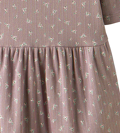 Name It Kjóll - Rib - NmfHoise - Purple Dove M. Blóm Name It Kjóll - Rib - NmfHoise - Purple Dove M. Blóm