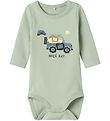 Name It Bodysuit l/s - NbmHollow - Aqua Gray w. Print