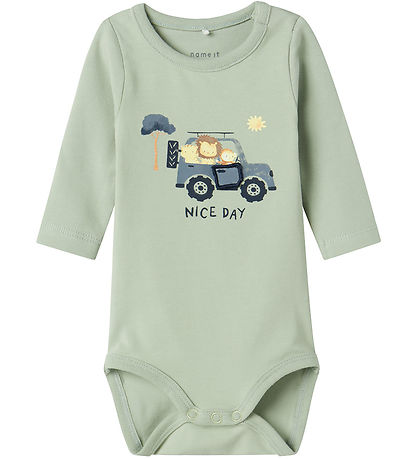 Name It Bodysuit l/s - NbmHollow - Aqua Gray w. Print
