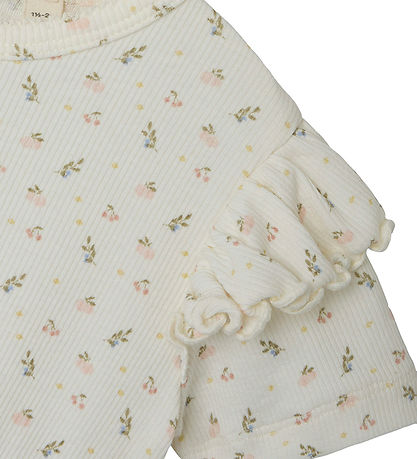 Lil' Atelier Klänning - Rib - NmfGago - Coconut Mjölk m. Blommor Lil' Atelier Klänning - Rib - NmfGago - Coconut Mjölk m. Blommor