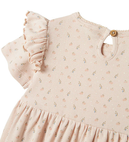 Lil' Atelier Klänning - Rib - NmfGago - Peach Blush m. Blommor