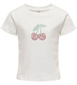 Kids Only T-shirt - KogKira - Cloud Dancer/Cherry m. Rhinsten
