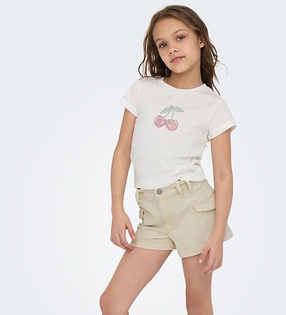 Kids Only T-shirt - KogKira - Cloud Dancer/Cherry w. Rhinestone