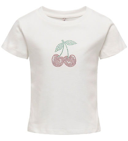 Kids Only T-shirt - KogKira - Cloud Dancer/Cherry w. Rhinestone