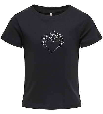 Kids Only T-shirt - KogKira - Black/Heart w. Rhinestone