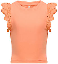 Top Kids Only - Rib - KogDrea - Salmon av. Broderie Anglaise Top Kids Only - Rib - KogDrea - Salmon av. Broderie Anglaise