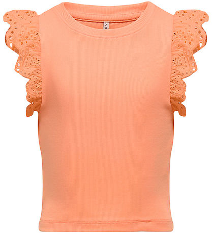 Kids Only Top - Rib - KogDrea - Salmon w. Embroidery Anglaise