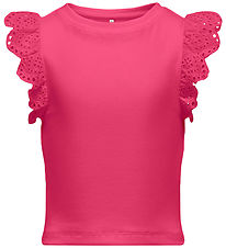 Kids Only Topp - Rib - KogDrea - Fuchsia Purple m. Broderi Angla