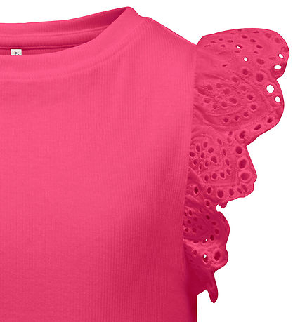 Kids Only Top - Rib - KogDrea - Fuchsia Purple w. Embroidery Ang