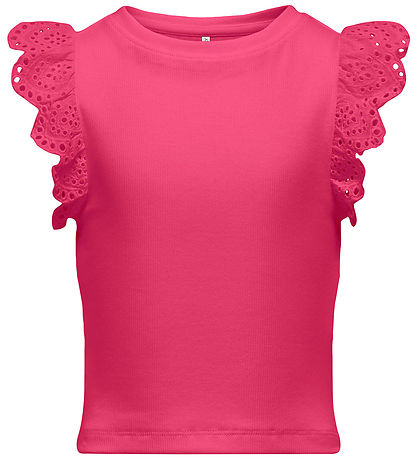 Kids Only Top - Rib - KogDrea - Fuchsia Purple w. Embroidery Ang