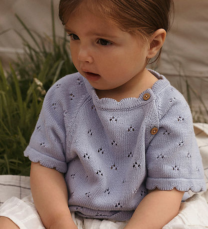Lil' Atelier T-shirt - Knitted - NmfJola - Zen Blue w. Pointelle