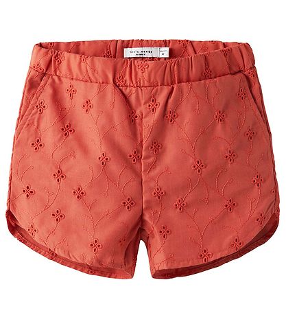 Name It Shorts - NmfVioleta - Spiced Coral w. Embroidery Anglais