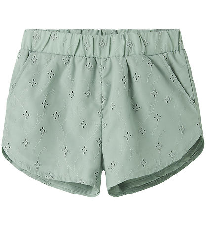 Name It Shorts - NmfVioleta - Aqua Gray w. Embroidery Anglaise