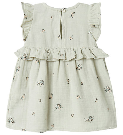 Name It Dress - Muslin - NbfHikka - Aqua Gray w. Flowers
