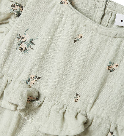 Name It Dress - Muslin - NbfHikka - Aqua Gray w. Flowers