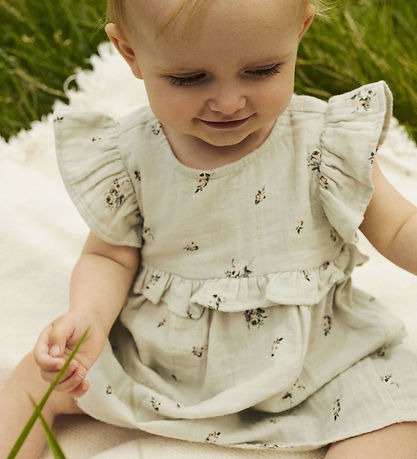 Name It Dress - Muslin - NbfHikka - Aqua Gray w. Flowers