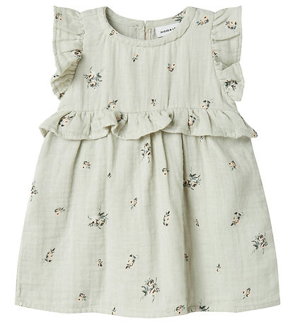 Name It Dress - Muslin - NbfHikka - Aqua Gray w. Flowers