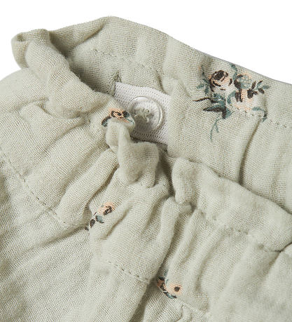 Name It Trousers - Muslin - NbfHikka - Aqua Gray w. Flowers